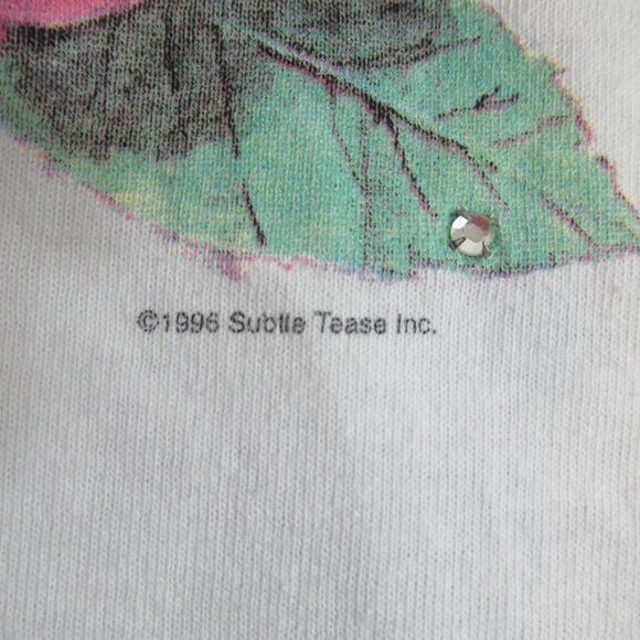 Vtg Tultex T Shirt Womens Large White Ballerina Rose Rhinestone Tee Grunge 90s - Picture 4 of 9